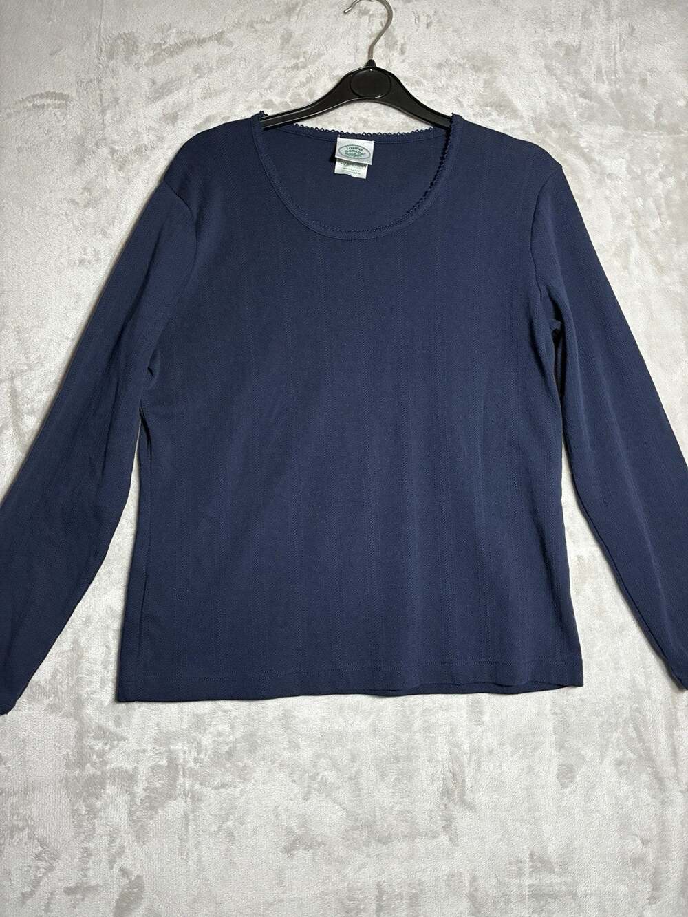 Vintage Laura Ashley Pointelle Knit Top Navy Size UK 16/EUR 42/US 12